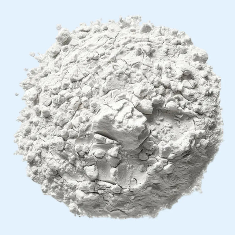 Clump of white powder on a light blue background